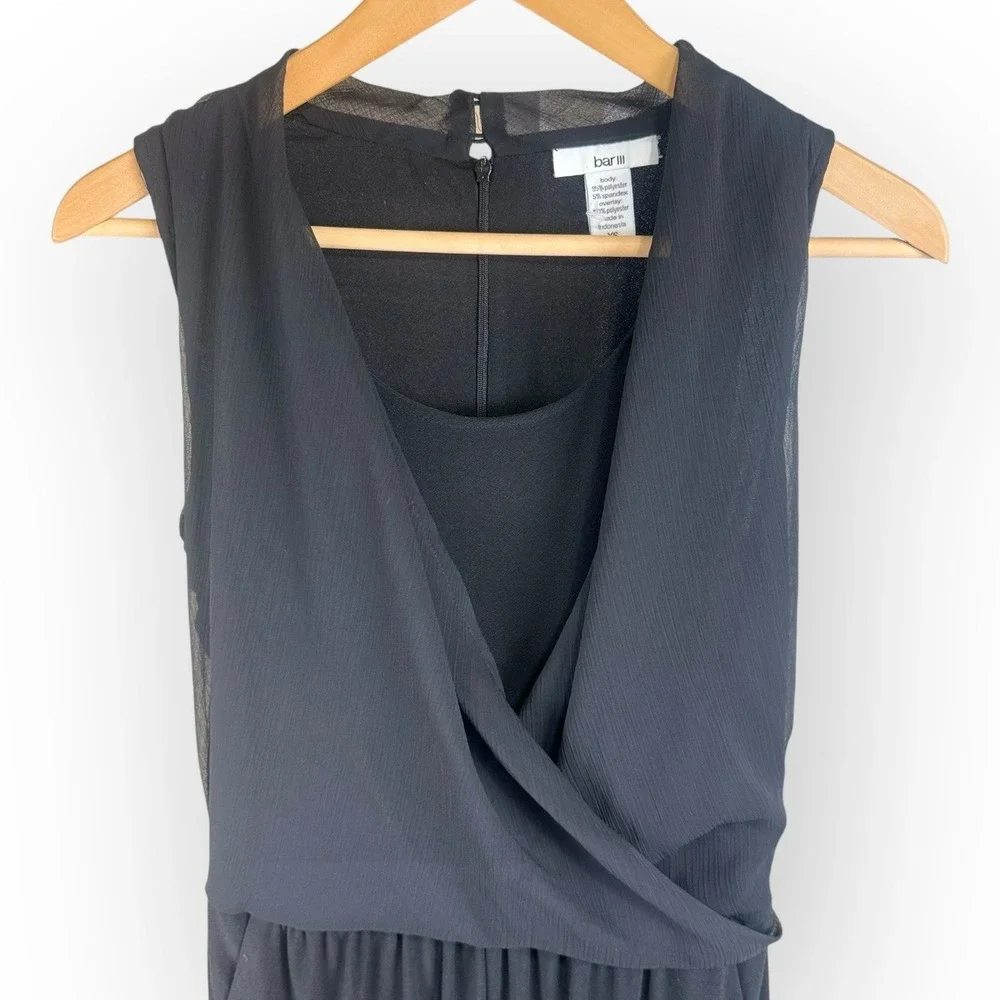 bar III Black Sleeveless Draped Faux Wrap Jumpsuit Elastic Waist‎ XS